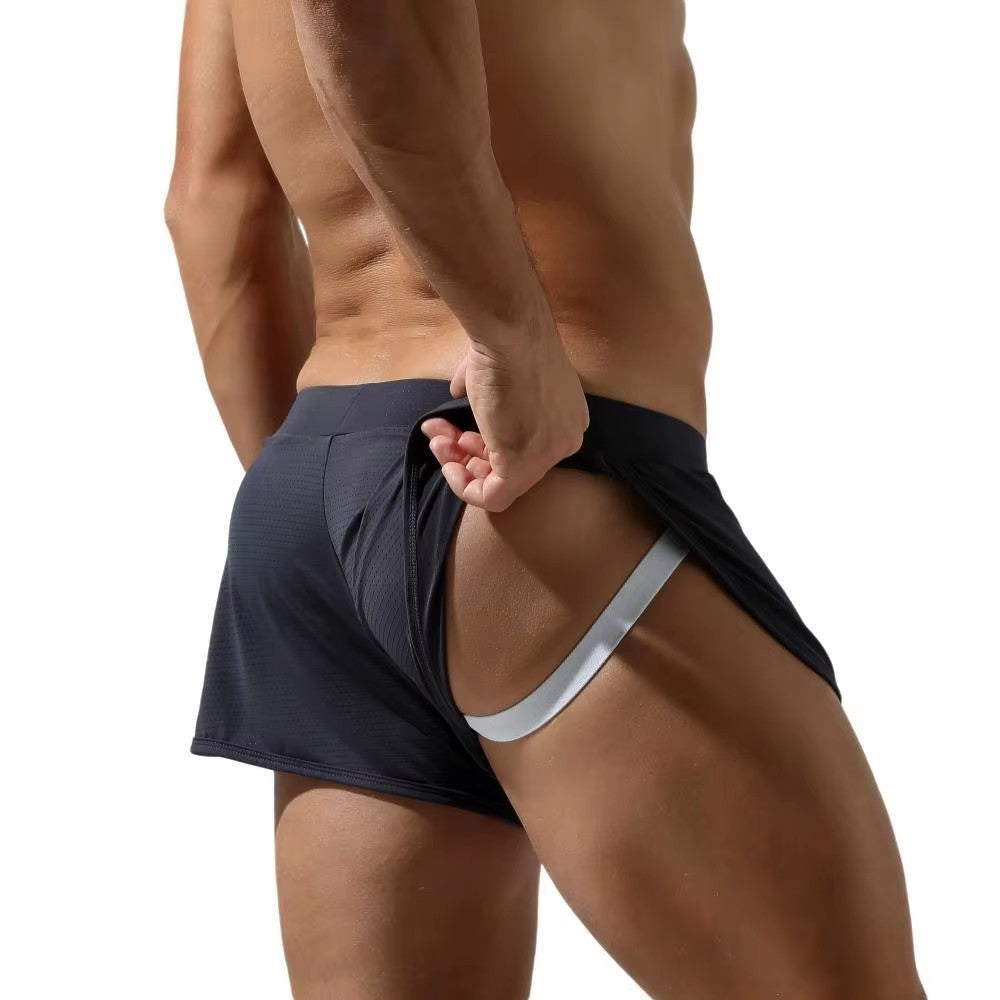 Men’s Mesh Jockstrap-Inspired Open Side Lounge Underwear in Dark Gray by Gallery Man