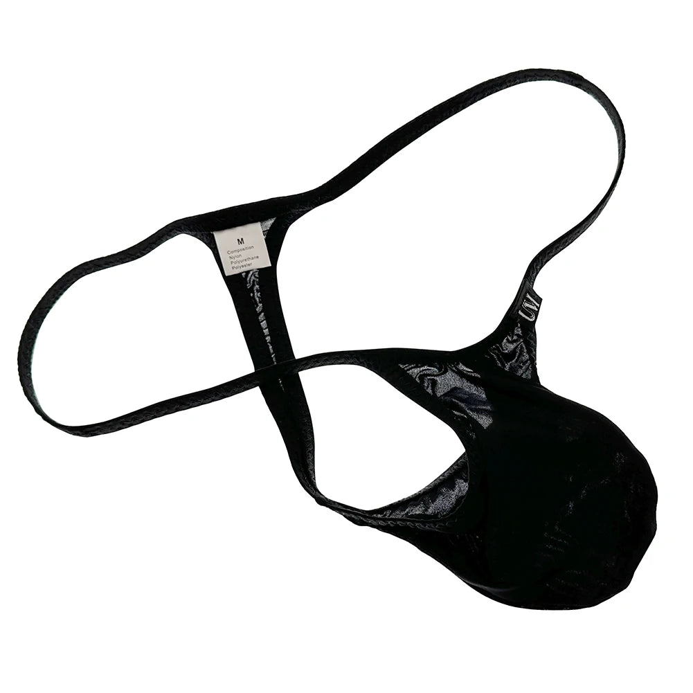 Men's Micro T-Back Thong with Raised Pouch in Black by Gallery Man