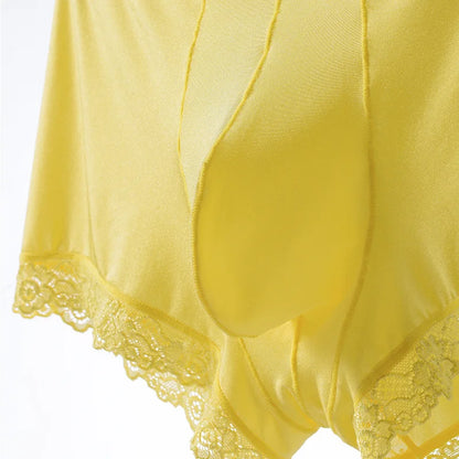 Men's Mid Waist Boxer Shorts Lace Ice Silk Ultra Thin by Gallery Man