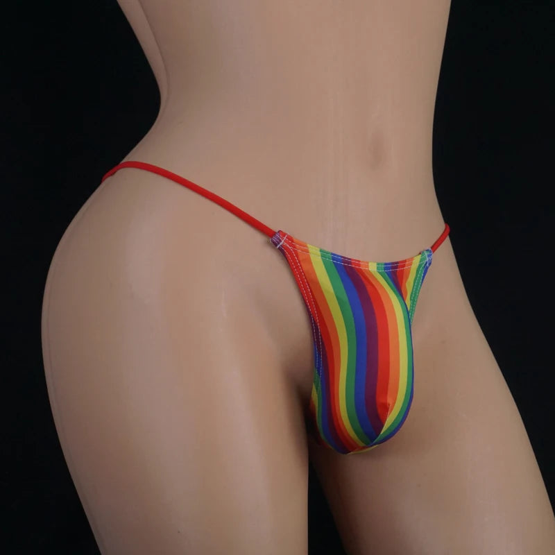 Men's Rainbow Printed G-String Thong with Raised Pouch By Gallery Man