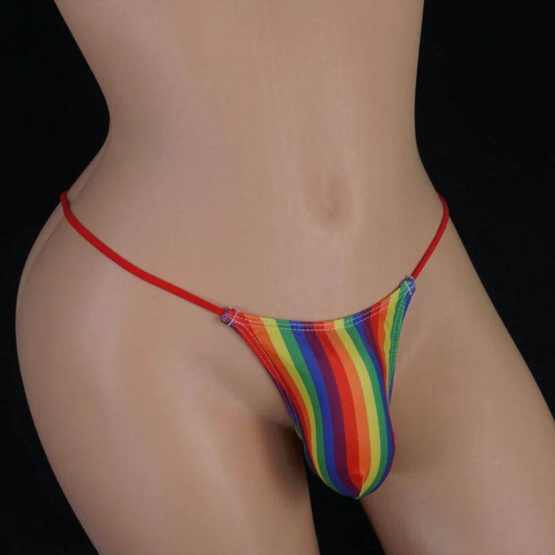 Men's Rainbow Printed G-String Thong with Raised Pouch By Gallery Man