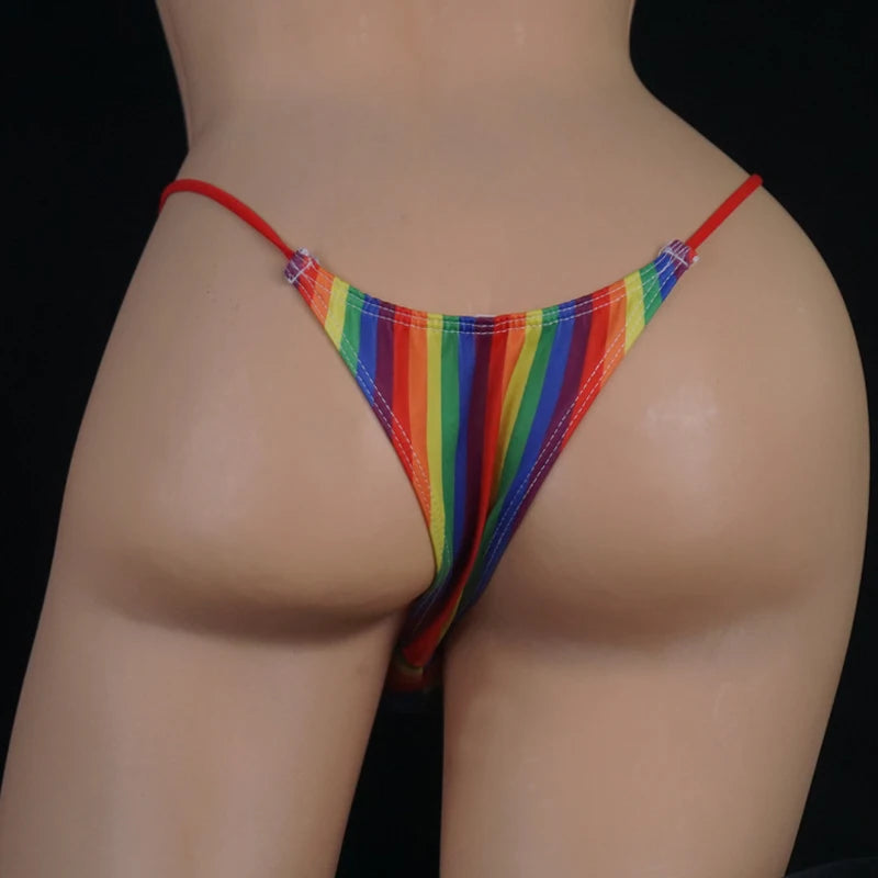 Men's Rainbow Printed G-String Thong with Raised Pouch By Gallery Man