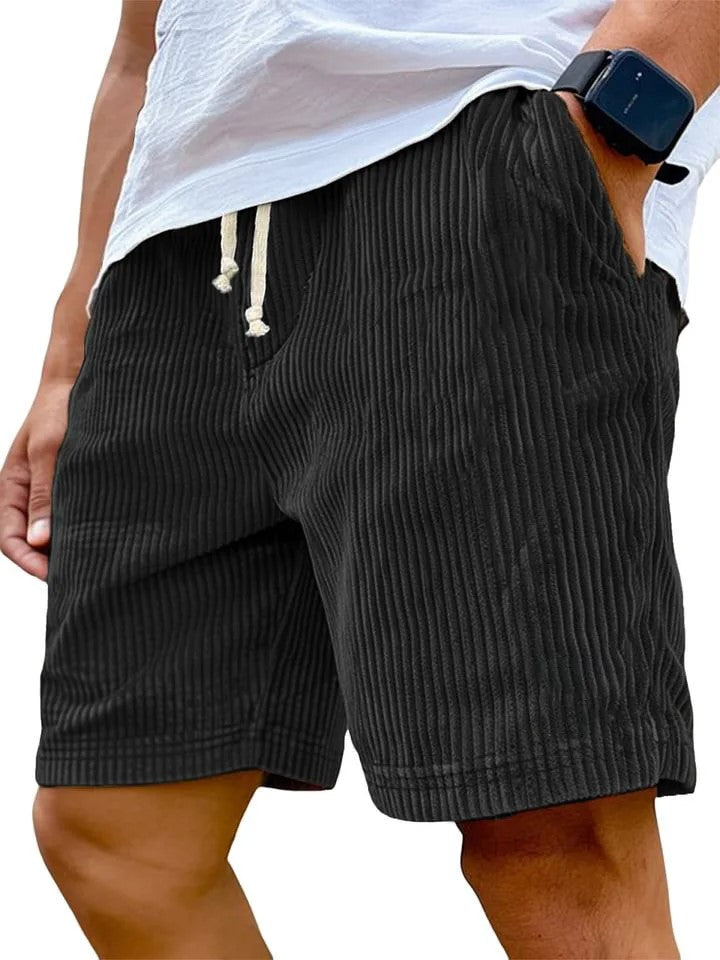 Men’s Retro Corduroy Drawstring Shorts – Casual Fit in Black by Gallery Man
