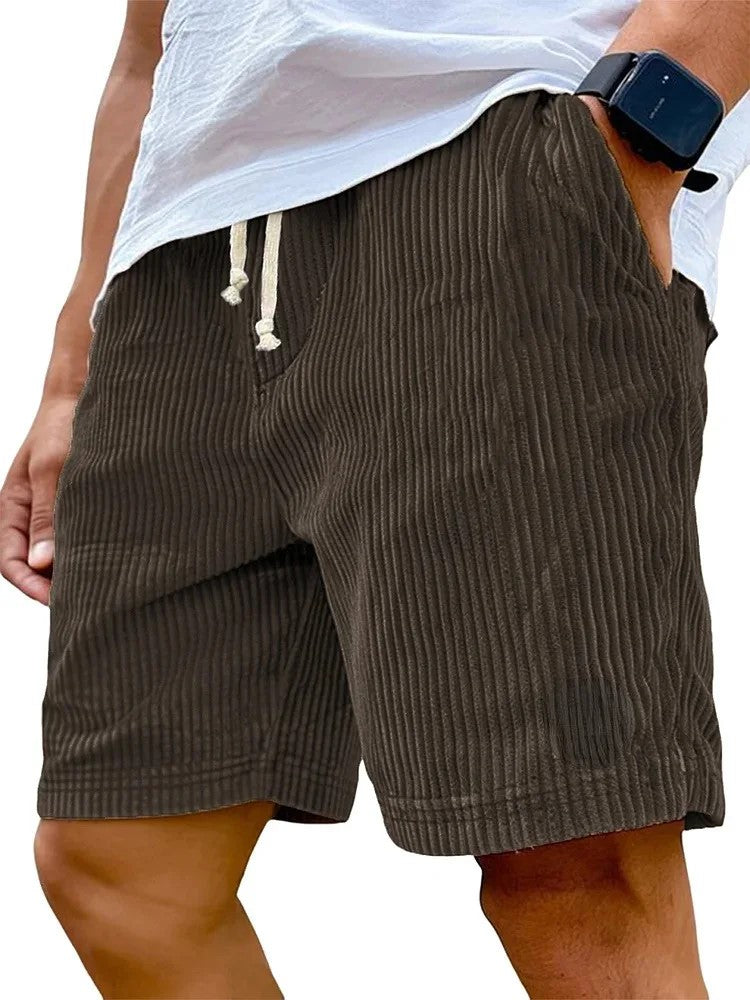 Men’s Retro Corduroy Drawstring Shorts – Casual Fit in Brown by Gallery Man