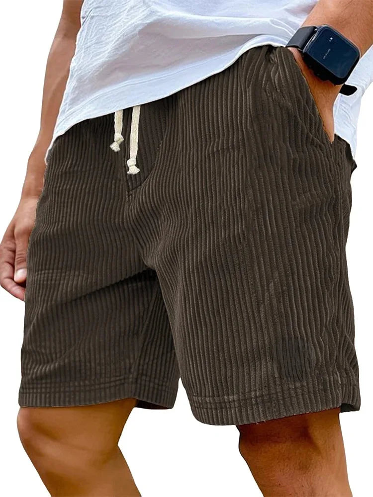 Men’s Retro Corduroy Drawstring Shorts – Casual Fit in Brown by Gallery Man