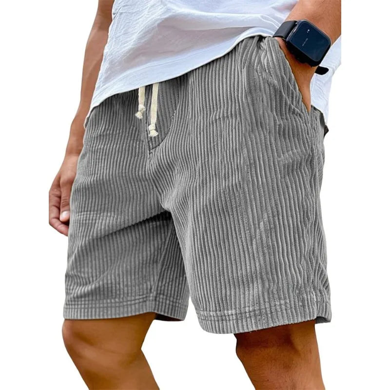 Men’s Retro Corduroy Drawstring Shorts – Casual Fit in Gray by Gallery Man