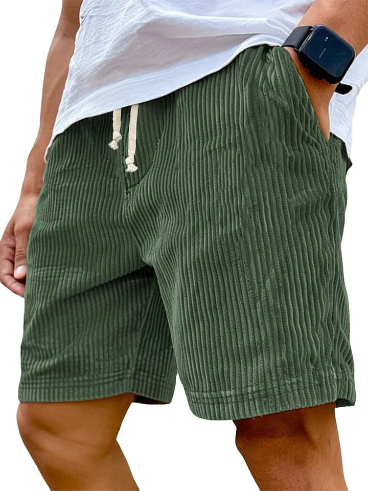 Men’s Retro Corduroy Drawstring Shorts – Casual Fit in Green by Gallery Man