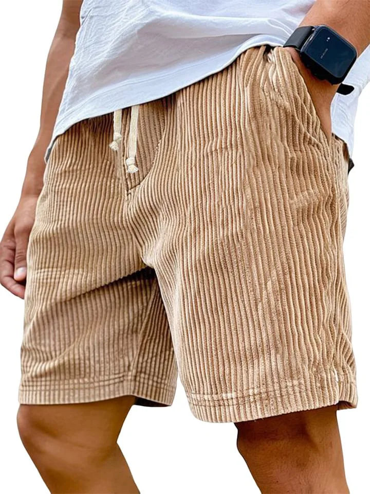 Men’s Retro Corduroy Drawstring Shorts – Casual Fit in Khaki by Gallery Man