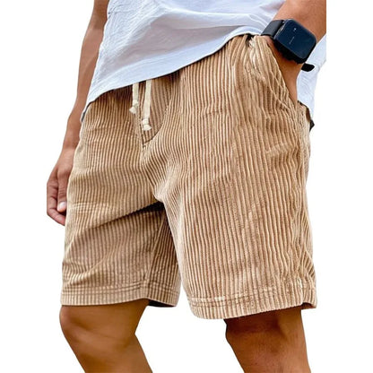 Men’s Retro Corduroy Drawstring Shorts – Casual Fit in Khaki by Gallery Man