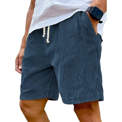 Men’s Retro Corduroy Drawstring Shorts – Casual Fit in Navy Blue by Gallery Man