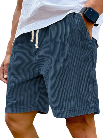 Men’s Retro Corduroy Drawstring Shorts – Casual Fit in Navy Blue by Gallery Man