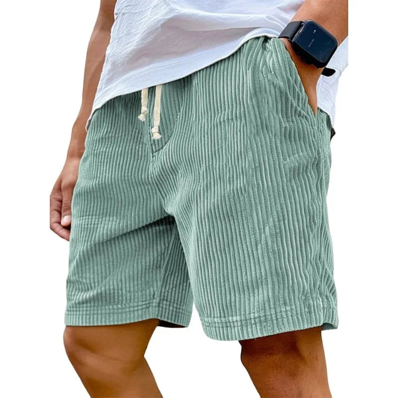 Men’s Retro Corduroy Drawstring Shorts – Casual Fit in Light Green by Gallery Man