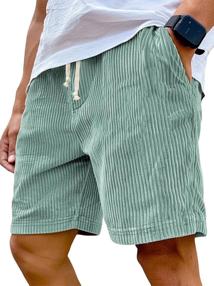 Men’s Retro Corduroy Drawstring Shorts – Casual Fit in Light Green by Gallery Man