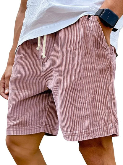 Men’s Retro Corduroy Drawstring Shorts – Casual Fit in Pink by Gallery Man