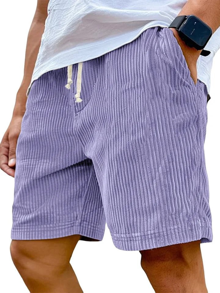 Men’s Retro Corduroy Drawstring Shorts – Casual Fit in Purple by Gallery Man