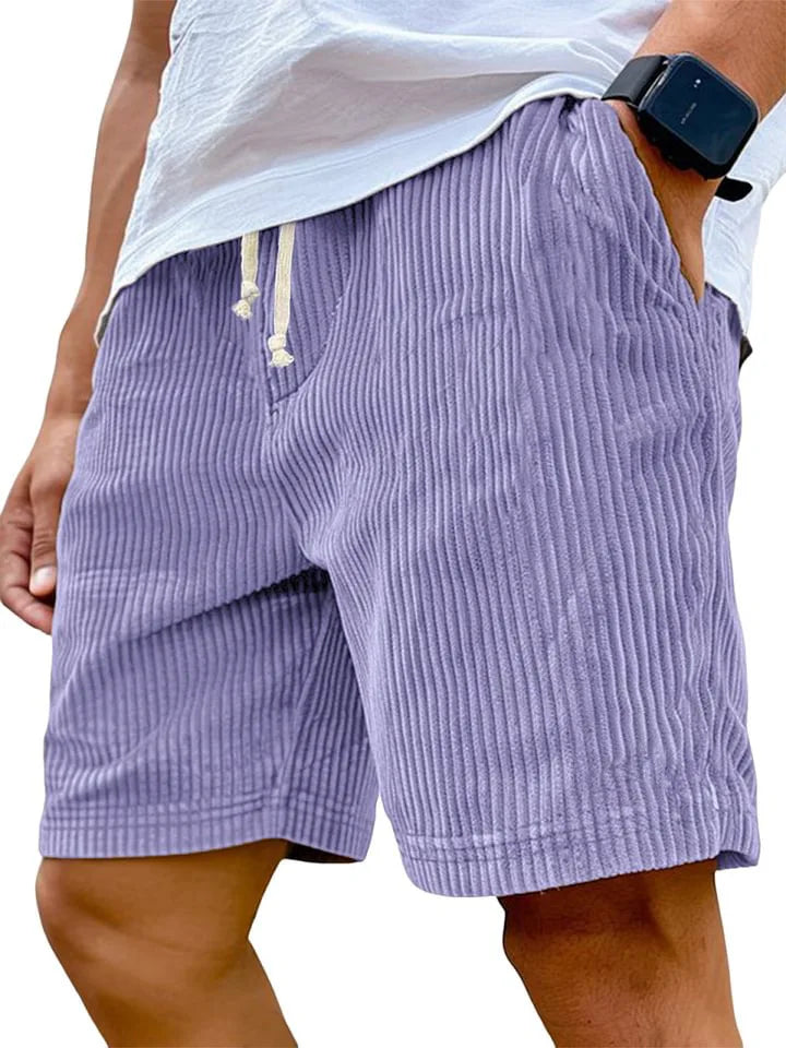 Men’s Retro Corduroy Drawstring Shorts – Casual Fit in Purple by Gallery Man