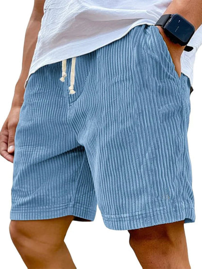 Men’s Retro Corduroy Drawstring Shorts – Casual Fit in Sky Blue by Gallery Man