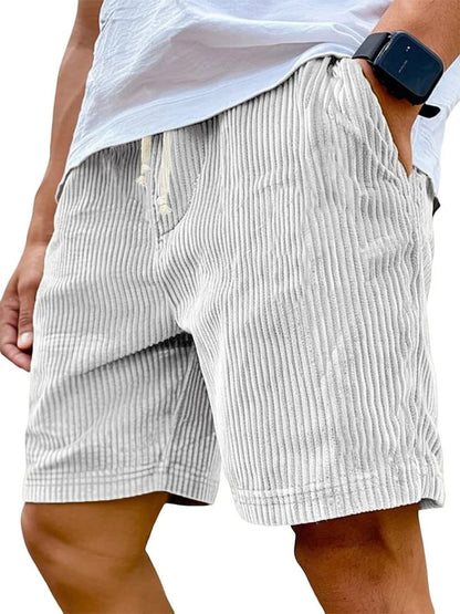 Men’s Retro Corduroy Drawstring Shorts – Casual Fit in White by Gallery Man