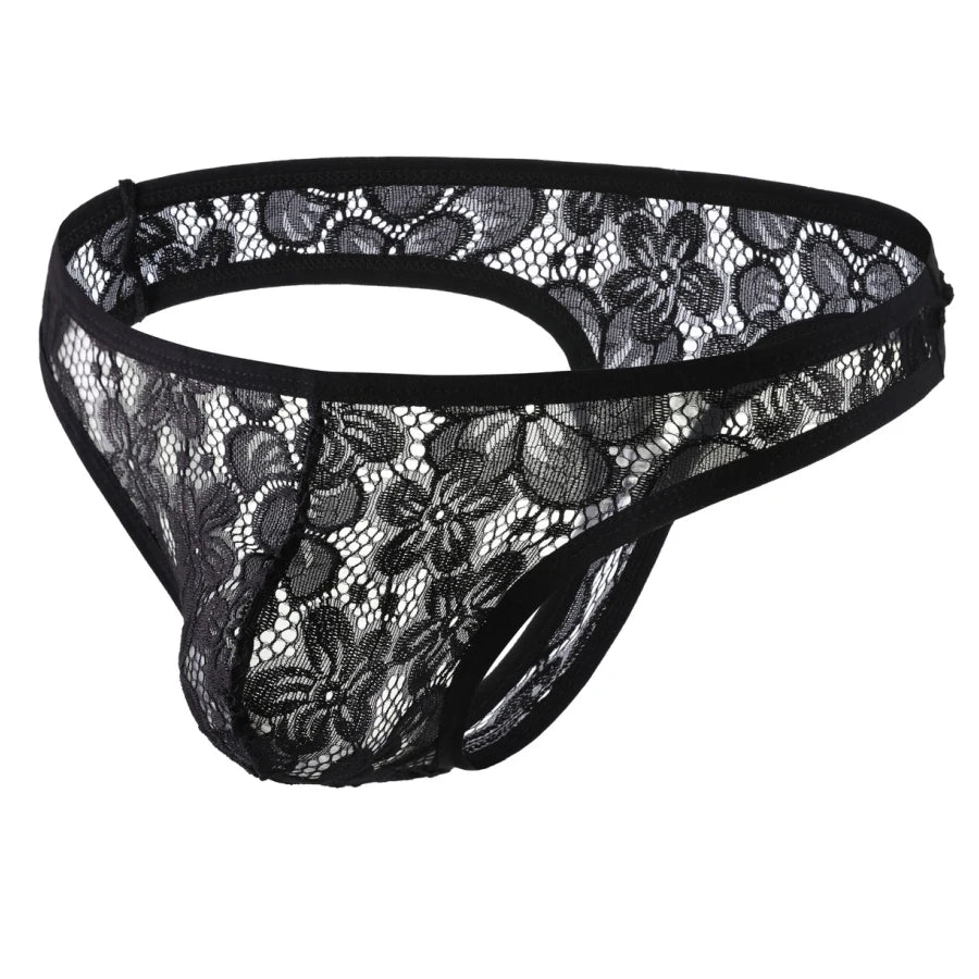 Men's Lace Lingerie Briefs Thong Panties in Black by Gallery Man