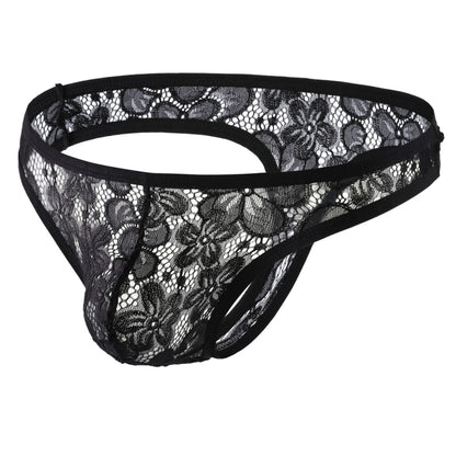 Men's Lace Lingerie Briefs Thong Panties in Black by Gallery Man