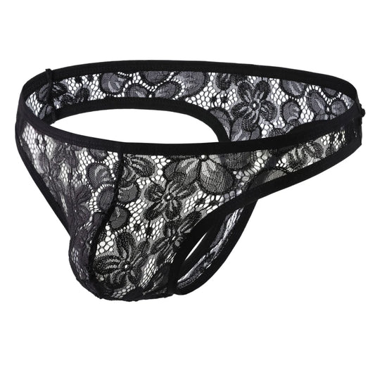 Men's Lace Lingerie Briefs Thong Panties in Black by Gallery Man