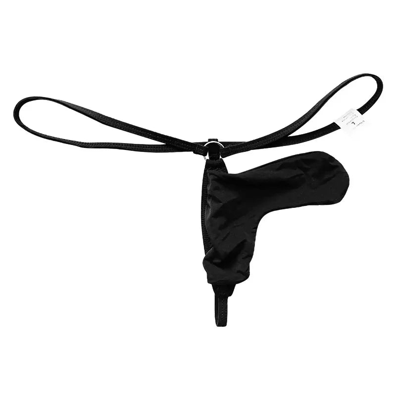 Men's Micro T-Back Thong with Elephant Trunk in Black by Gallery Man