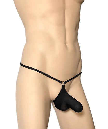 Men's Micro T-Back Thong with Elephant Trunk in Black by Gallery Man