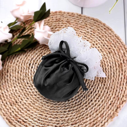 Men’s Satin Pouch Underwear with Drawstring and Ruffled Lace in Black by Gallery Man