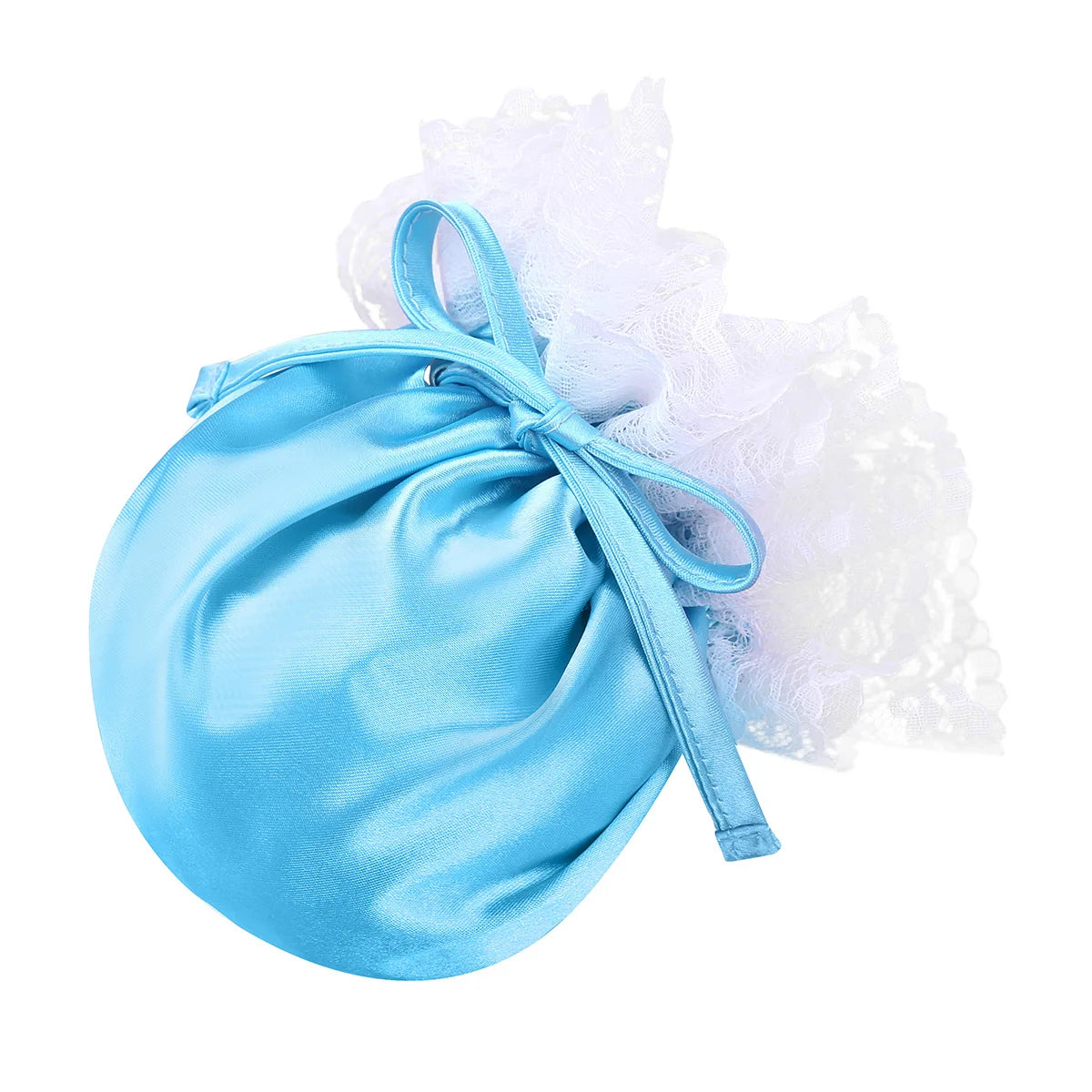 Men’s Satin Pouch Underwear with Drawstring and Ruffled Lace in Blue by Gallery Man