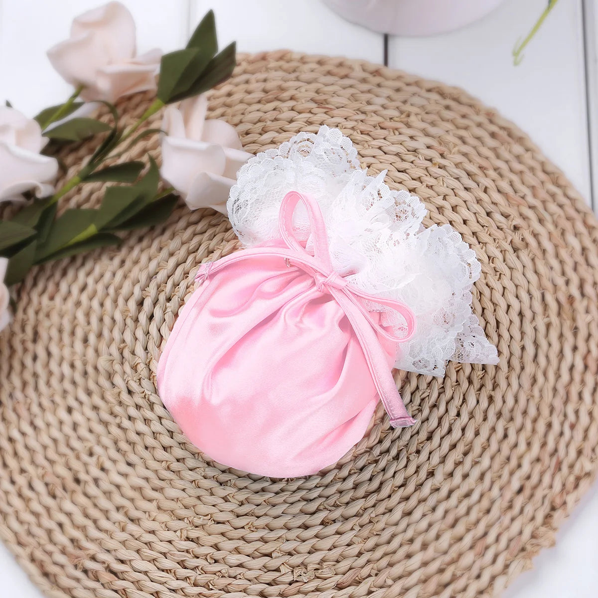 Men’s Satin Pouch Underwear with Drawstring and Ruffled Lace in Pink by Gallery Man