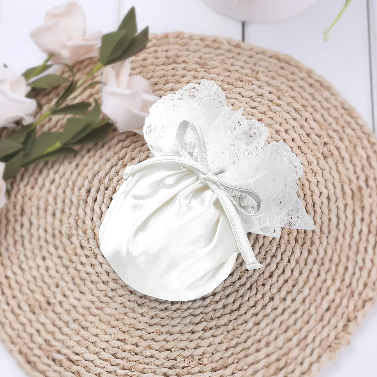 Men’s Satin Pouch Underwear with Drawstring and Ruffled Lace in White by Gallery Man