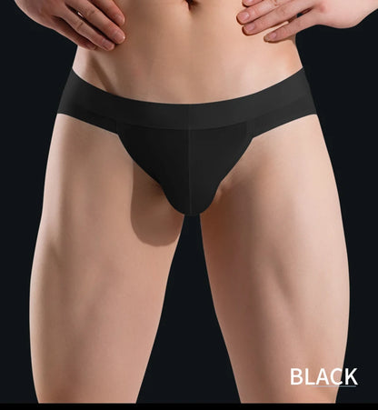 Men's Seamless Ice Silk Briefs Ultra-Thin  in Black by Gallery Man