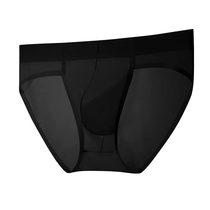 Men's Seamless Ice Silk Briefs Ultra-Thin  in Black by Gallery Man