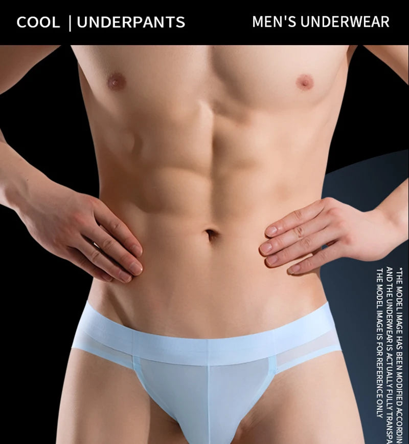 Men's Seamless Ice Silk Briefs Ultra-Thin  in Blue by Gallery Man