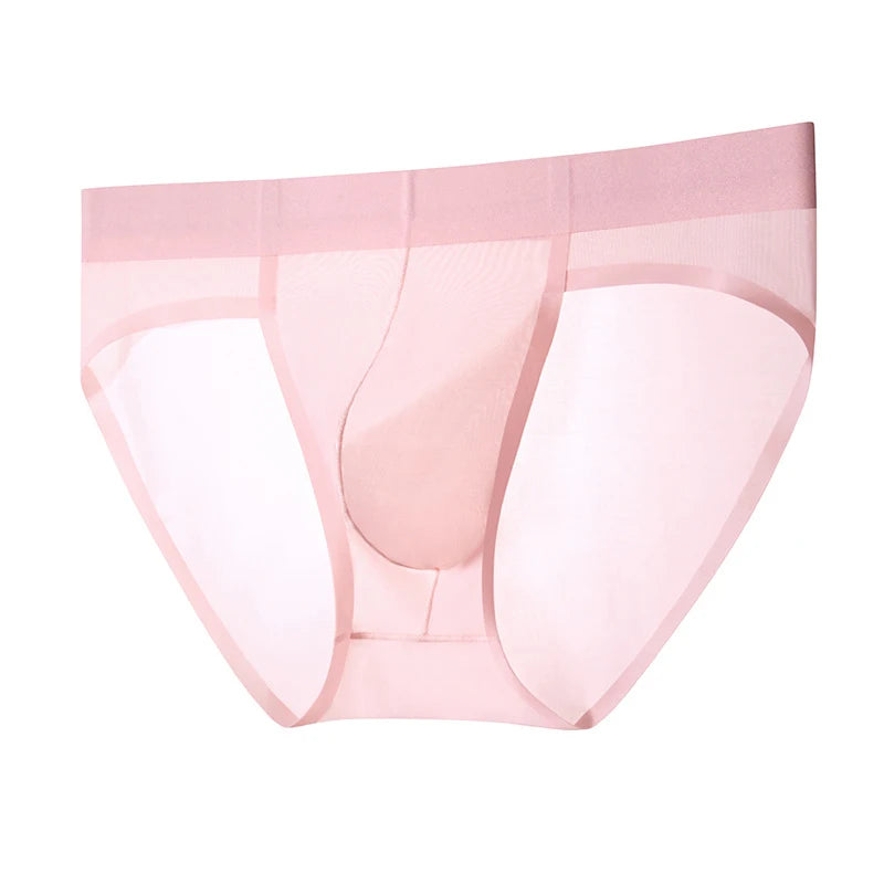 Men's Seamless Ice Silk Briefs Ultra-Thin  in Pink by Gallery Man