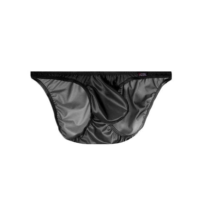 Men's Sexy Glossy Ice Silk Bikini-Style Briefs with Raised Pouch in Black by Gallery Man