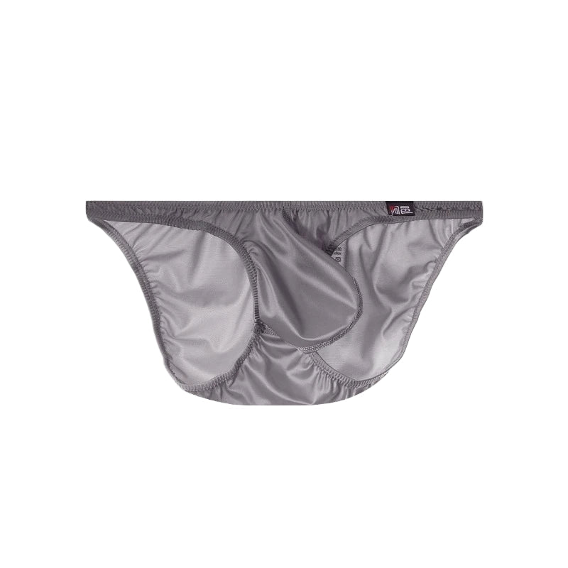 Men's Sexy Glossy Ice Silk Bikini-Style Briefs with Raised Pouch in Dark Gray by Gallery Man