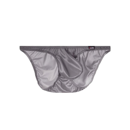 Men's Sexy Glossy Ice Silk Bikini-Style Briefs with Raised Pouch in Dark Gray by Gallery Man