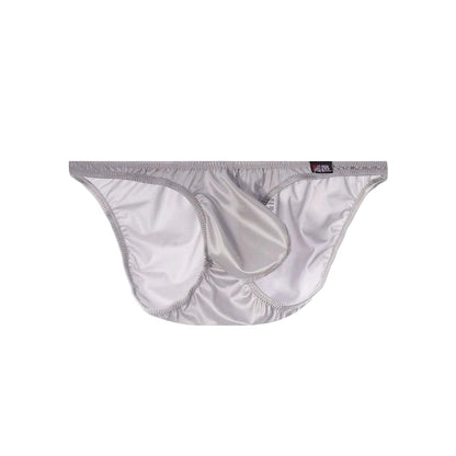 Men's Sexy Glossy Ice Silk Bikini-Style Briefs with Raised Pouch in Light Gray by Gallery Man
