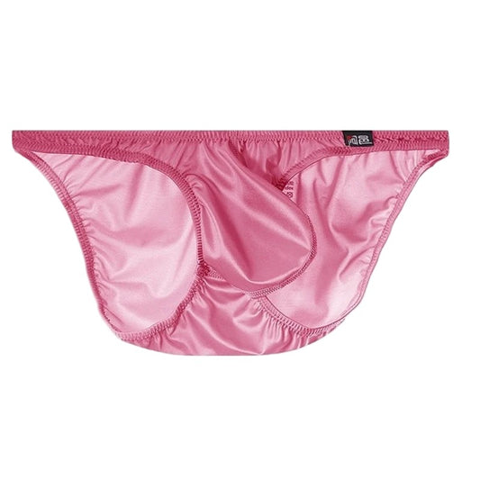 Men's Sexy Glossy Ice Silk Bikini-Style Briefs with Raised Pouch in Pink by Gallery Man