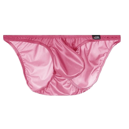 Men's Sexy Glossy Ice Silk Bikini-Style Briefs with Raised Pouch in Pink by Gallery Man