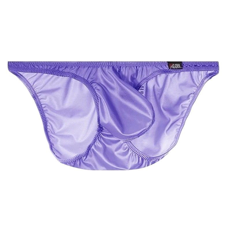 Men's Sexy Glossy Ice Silk Bikini-Style Briefs with Raised Pouch in Purple by Gallery Man
