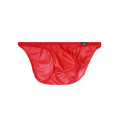 Men's Sexy Glossy Ice Silk Bikini-Style Briefs with Raised Pouch in Red by Gallery Man