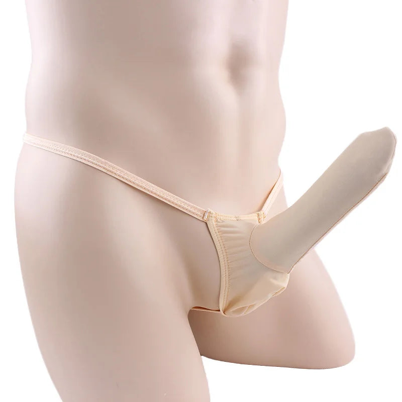Men Sexy Thong G-String Elephant Nose Underwear in Beige by Gallery Man