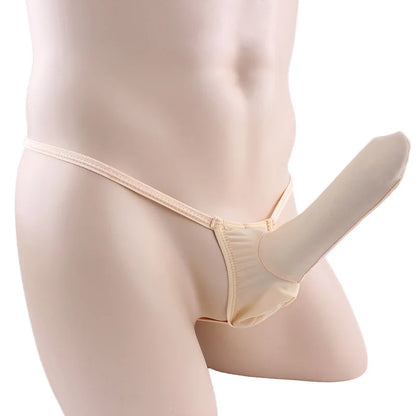 Men Sexy Thong G-String Elephant Nose Underwear in Beige by Gallery Man