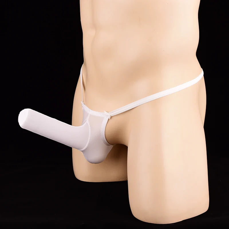Men Sexy Thong G-String Elephant Nose Underwear in White by Gallery Man