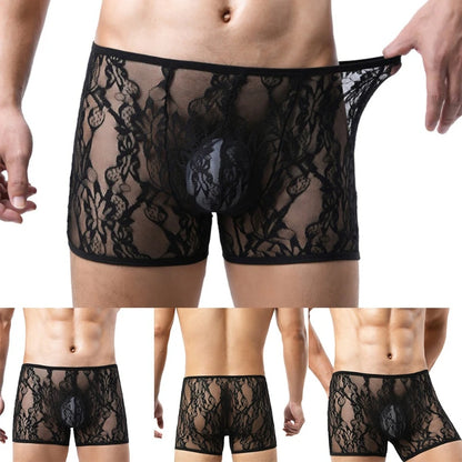 Men’s Sheer Lace Boxer Briefs with Contour Pouch in Black by Gallery Man