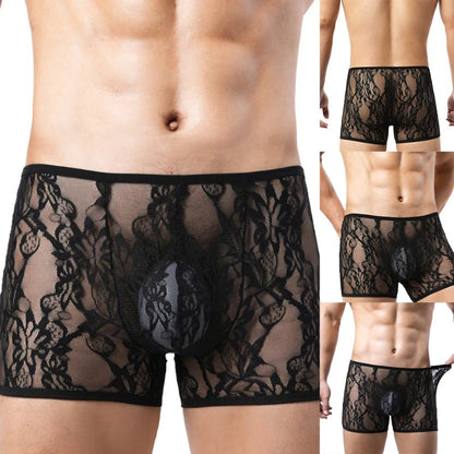 Men’s Sheer Lace Boxer Briefs with Contour Pouch in Black by Gallery Man
