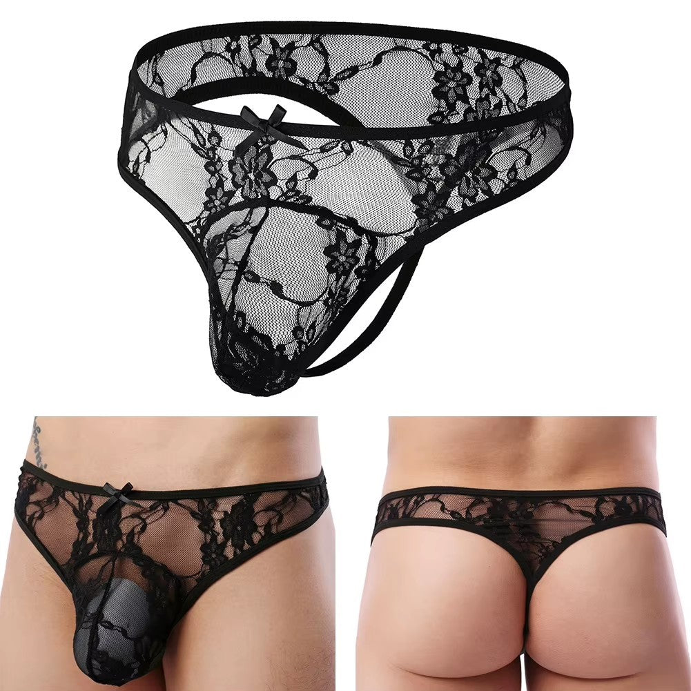 Men's Sheer Lace Briefs – Raised Contour Pouch in Black by Gallery Man