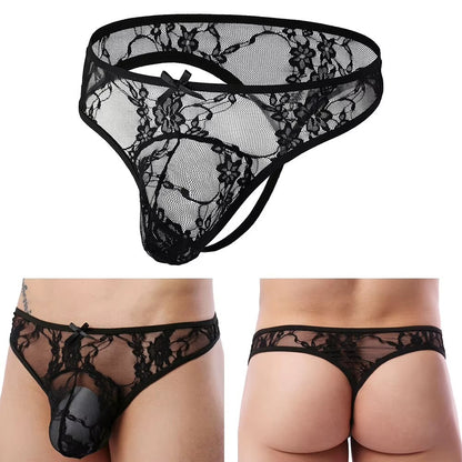 Men's Sheer Lace Briefs – Raised Contour Pouch in Black by Gallery Man